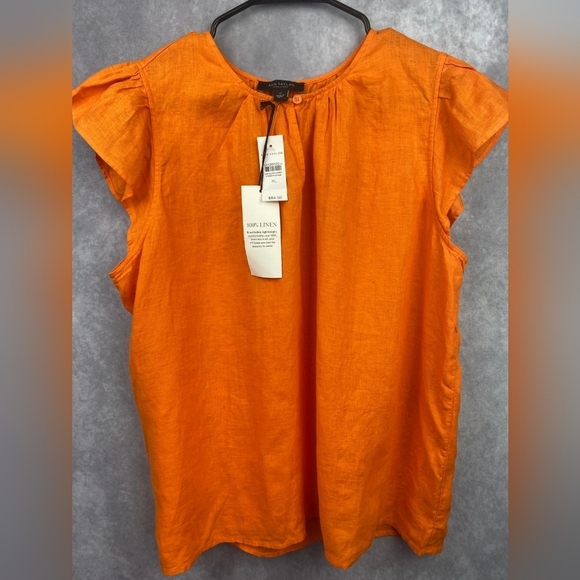 Ann‎ Taylor Pure Linen Flutter Sleeve Breathable lightweight Top Orange Size XL - Picture 8 of 14